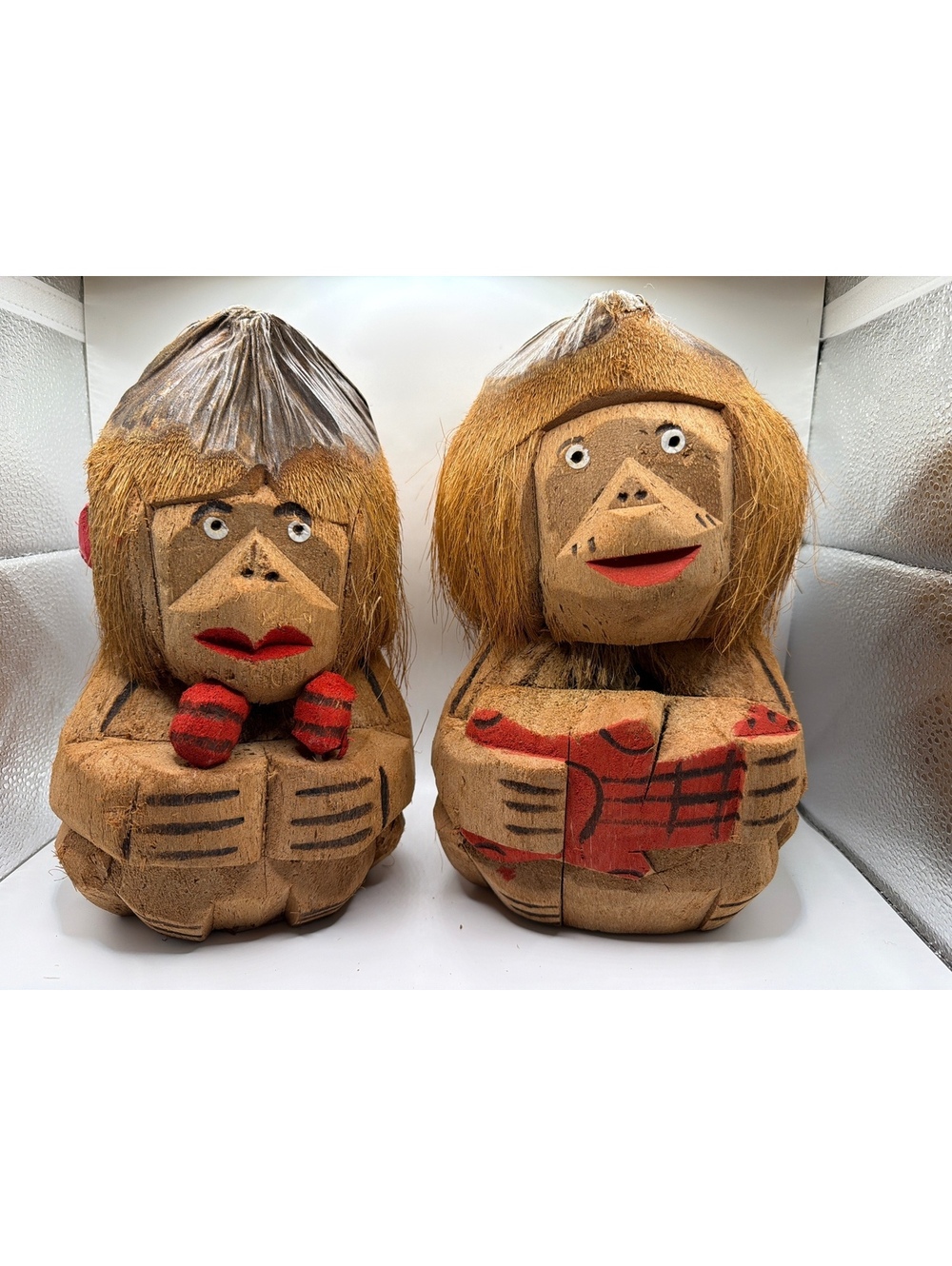 Vintage Hawaiian Coconut Maraca and Guitar Man Figurines Set